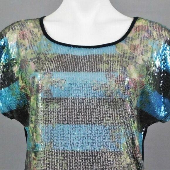 Cato Women Shirt Size L Multicolor Sequin Blouse - Picture 2 of 6